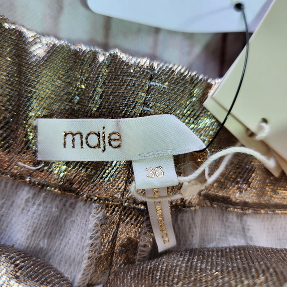 **SOLD** NWT Maje High Waist Gold Metallic Silk Blend Shorts | Women's Size 2-4 - Picture 6 of 14